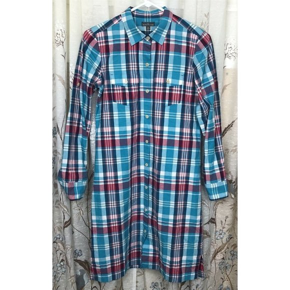L.L. Bean Dresses & Skirts - LL Bean Signature Shirtdress size 4 Blue Pink Plaid Cotton